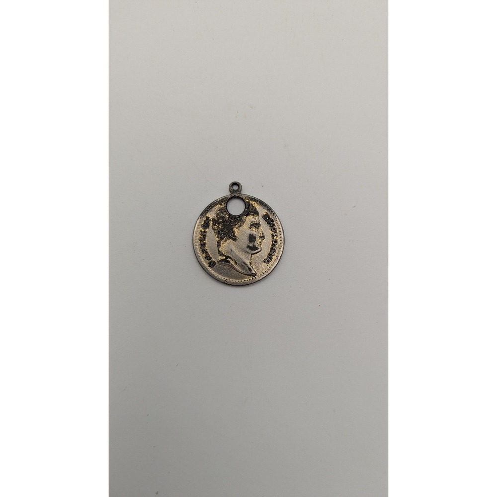 Napoleon Empereur Coin Pendant Charm Antiqued Silver Tone Lion Crest Medallion